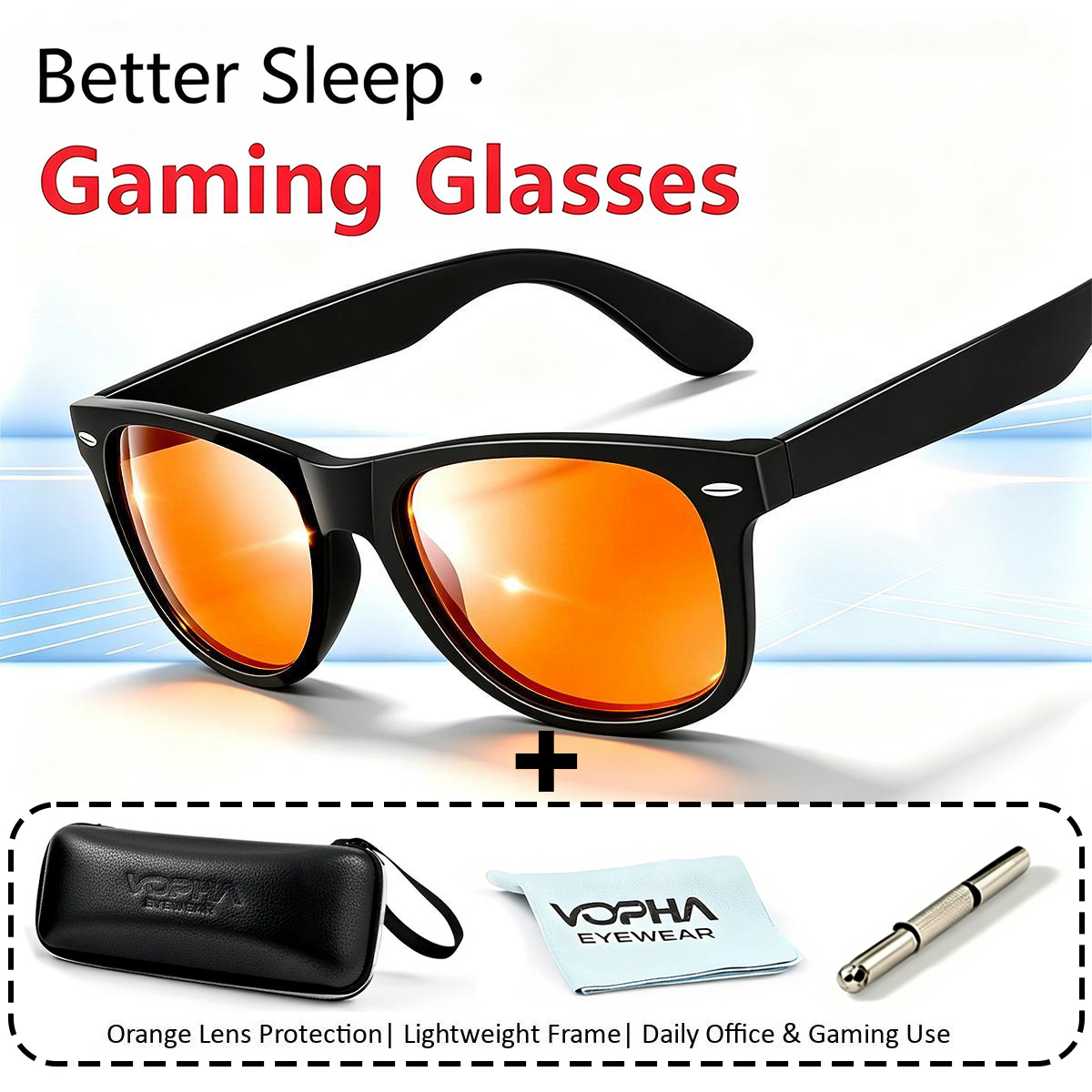 Gaming Glasses Blue Light - Okulary do gier z pomarańczowymi soczewkami,